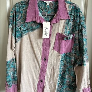 Blue Velvet Teal and Purple Paisley Button Down Shirt